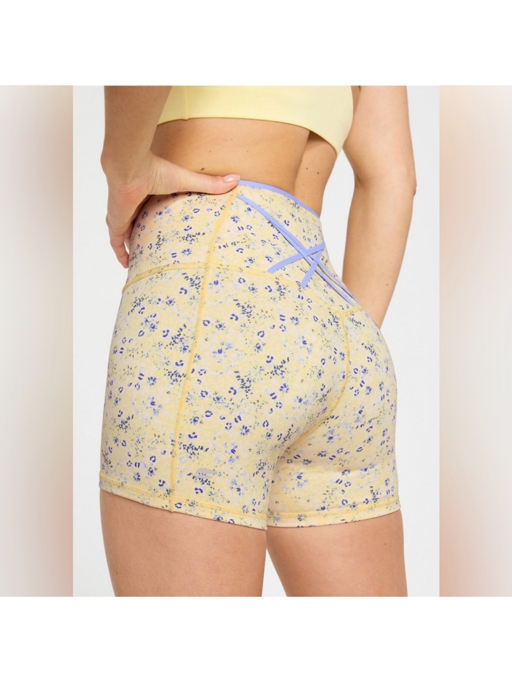 FABLETICS High-Waist Yellow Floral Women’s Bike Shorts 2X